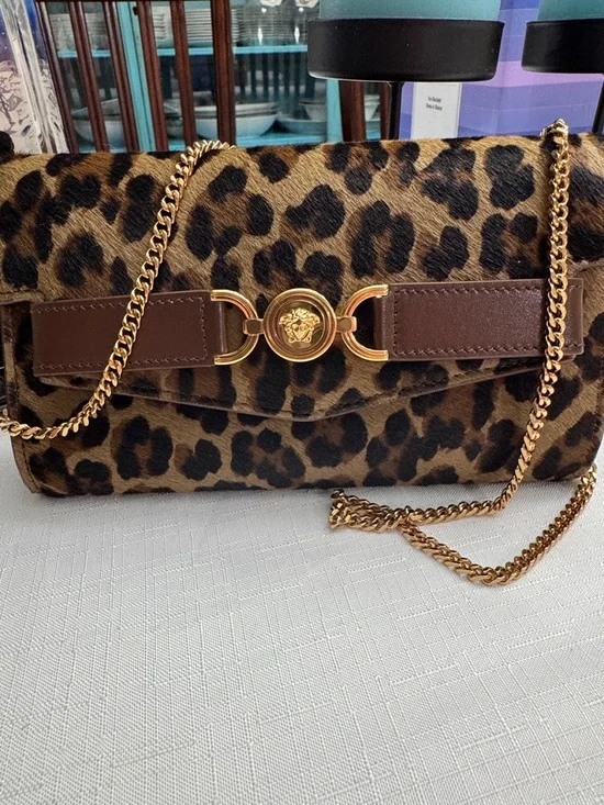 Versace Medusa '95 Leopard Wallet on gold chain 7" L x 1" W x 4" H. - Picture 2 of 14